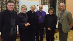 Clergy who attended the Churches Together meeting in Dunmurry including the Rev Denise Acheson, rector of St Colman's, Dunmurry, second from left, and guest speaker the Rt Rev Alan Abernethy, Bishop of Connor, third from right.